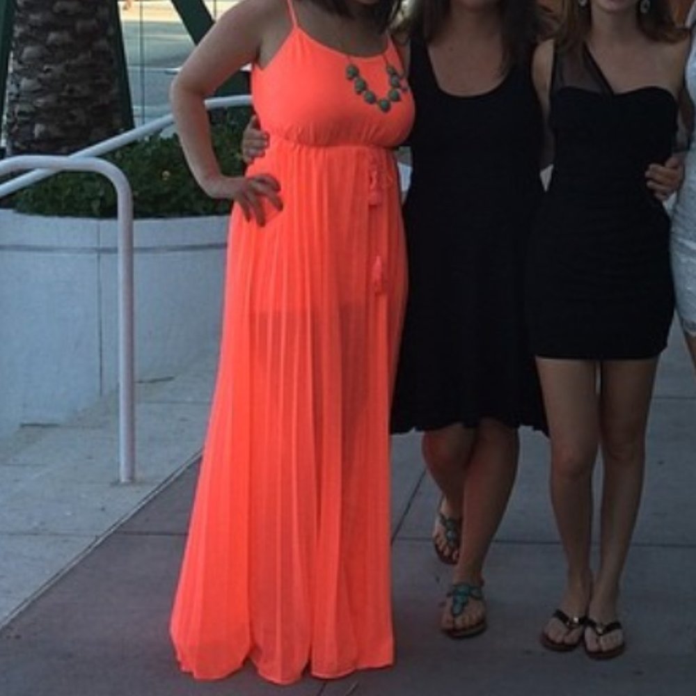 Fluorescent Orange Sheer Maxi Dress